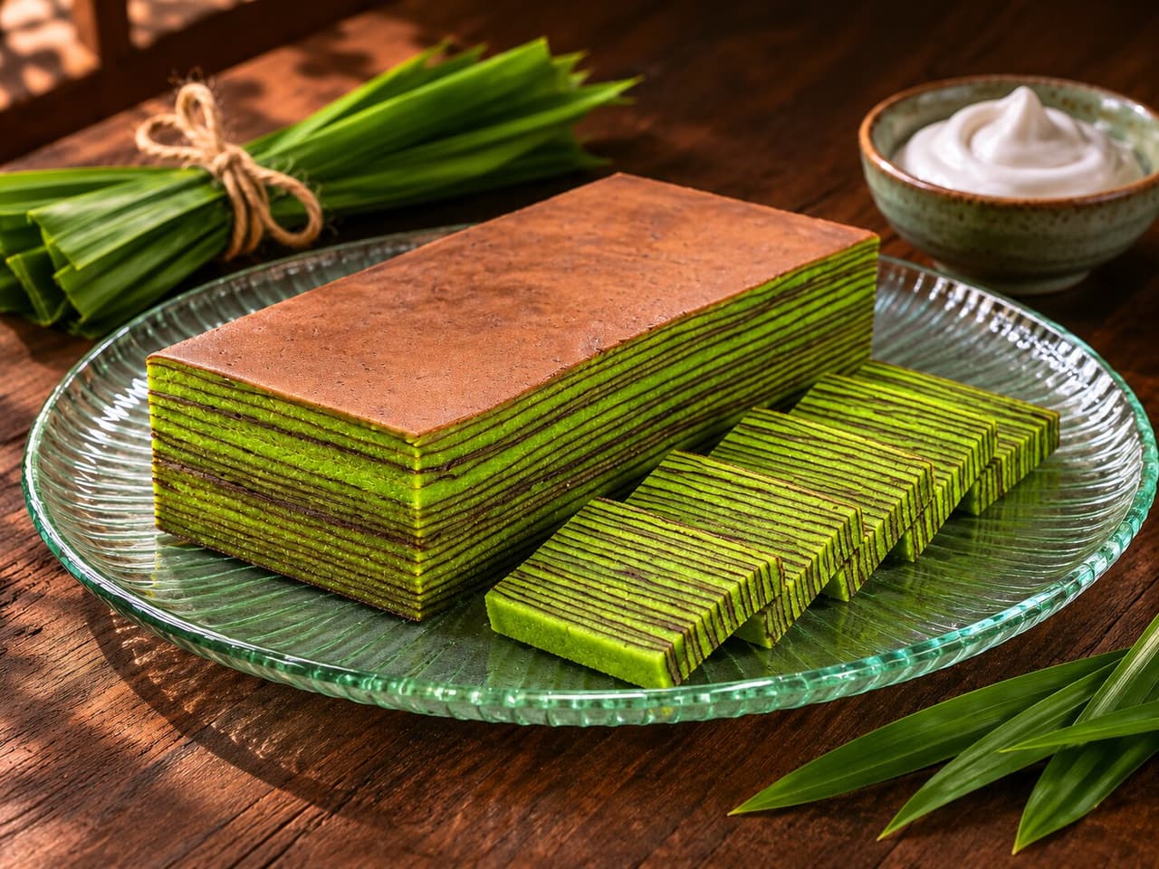 Lapis Pandan dengan warna hijau pandan alami yang lembut