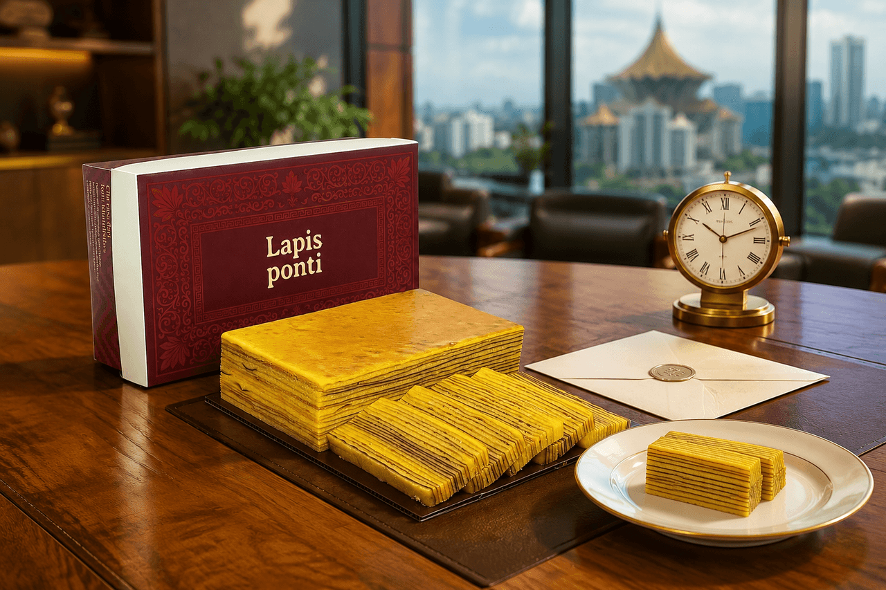 Kue lapis legit original khas Pontianak dengan kemasan gift box premium dan segel vakum udara siap kirim kilat ke Balikpapan dan Samarinda Kalimantan Timur