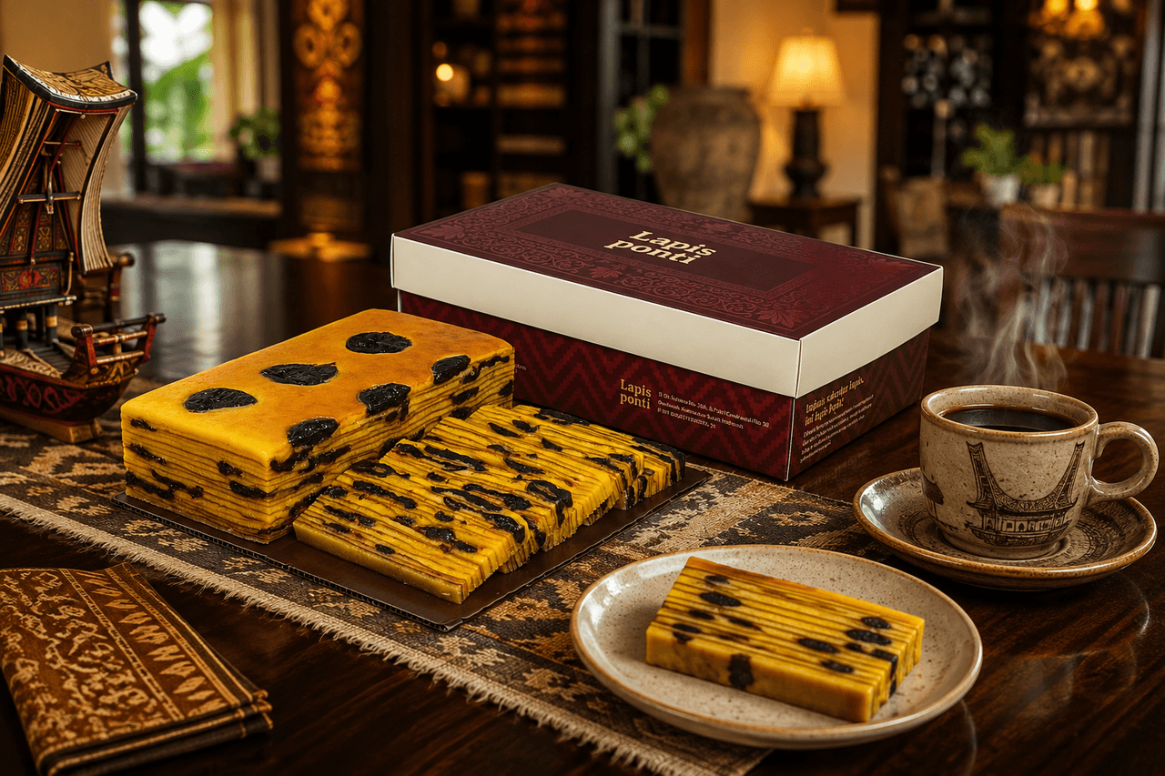 Kue lapis legit prunes autentik khas Pontianak dengan kemasan gift box eksklusif siap kirim ke Makassar Sulawesi Selatan untuk hantaran istimewa