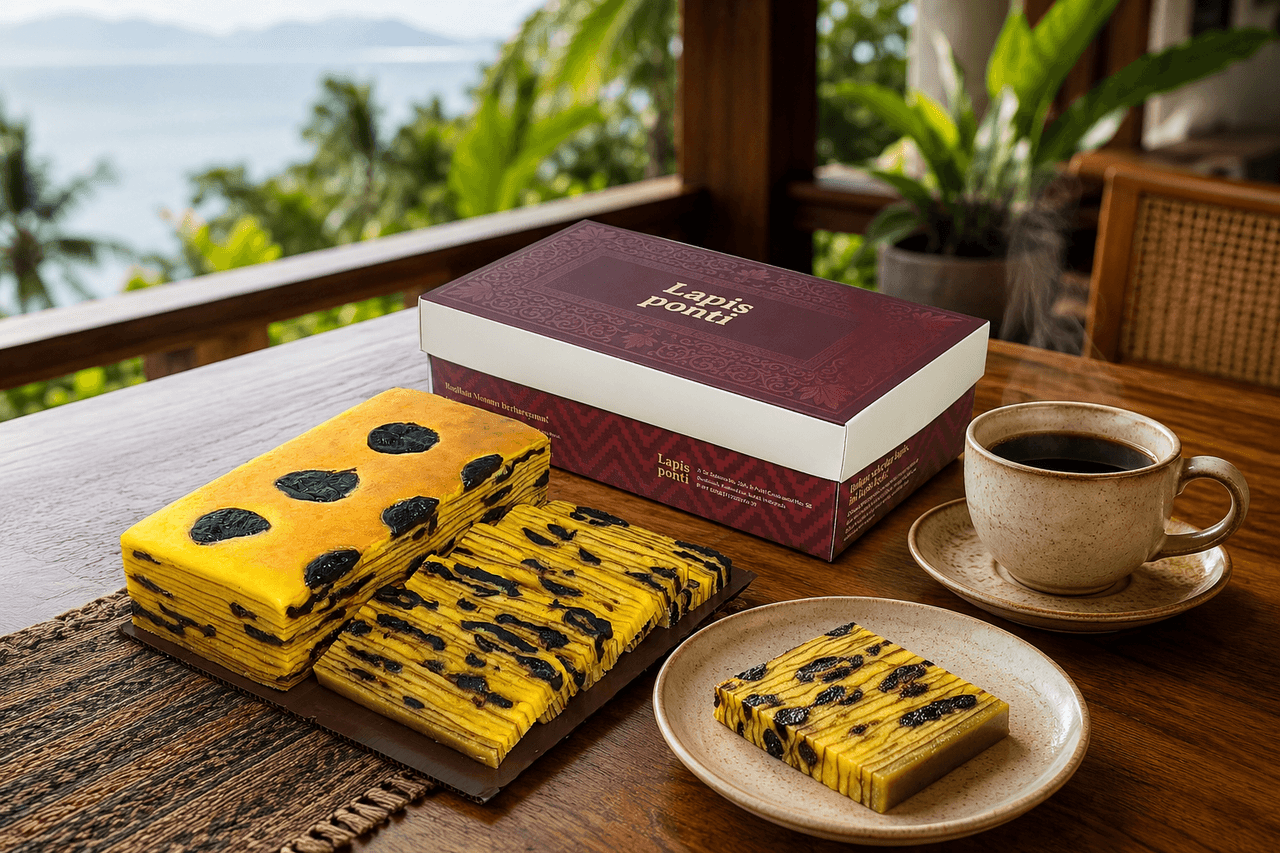 Kue lapis legit prunes autentik khas Pontianak dengan kemasan hampers premium siap kirim ke Manado dan Minahasa melalui kargo udara