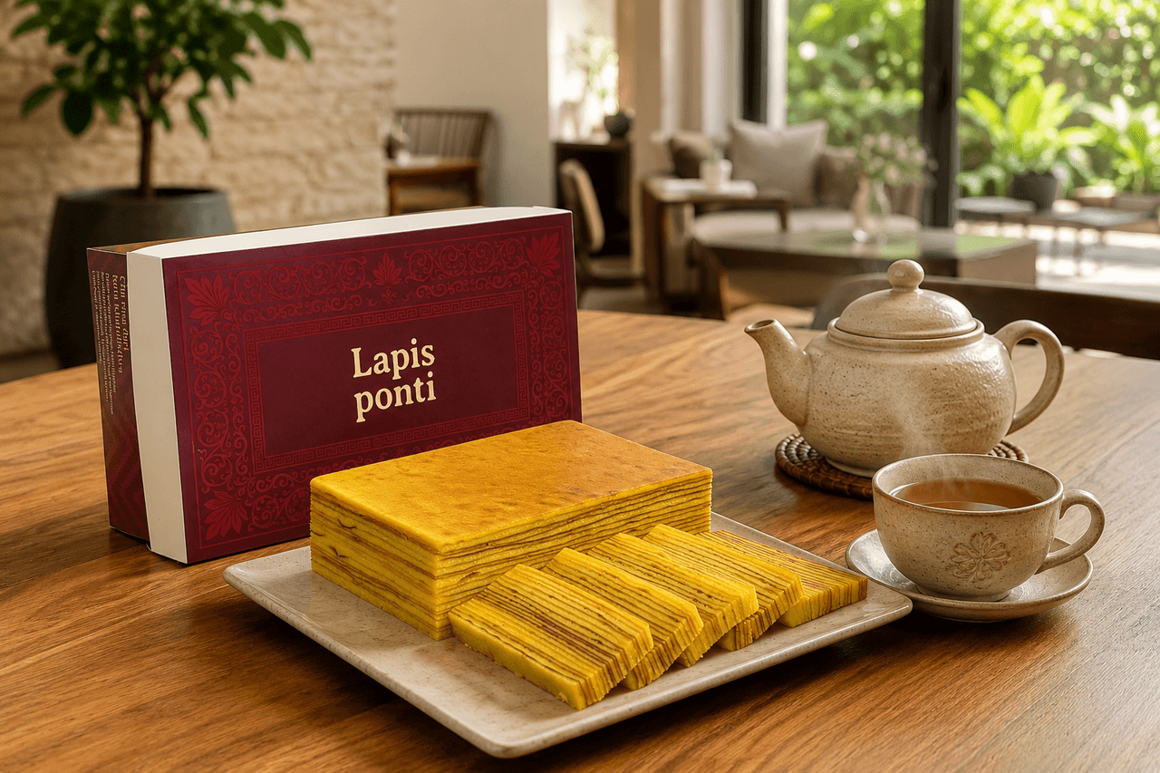 Kue lapis legit original khas Pontianak dengan puluhan lapisan tipis mentega Wijsman yang moist dan harum siap dikirim ke Surabaya Jawa Timur