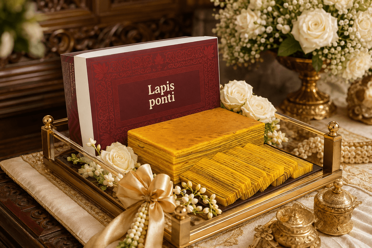 Kue lapis legit premium dalam baki seserahan hantaran adat lamaran pernikahan