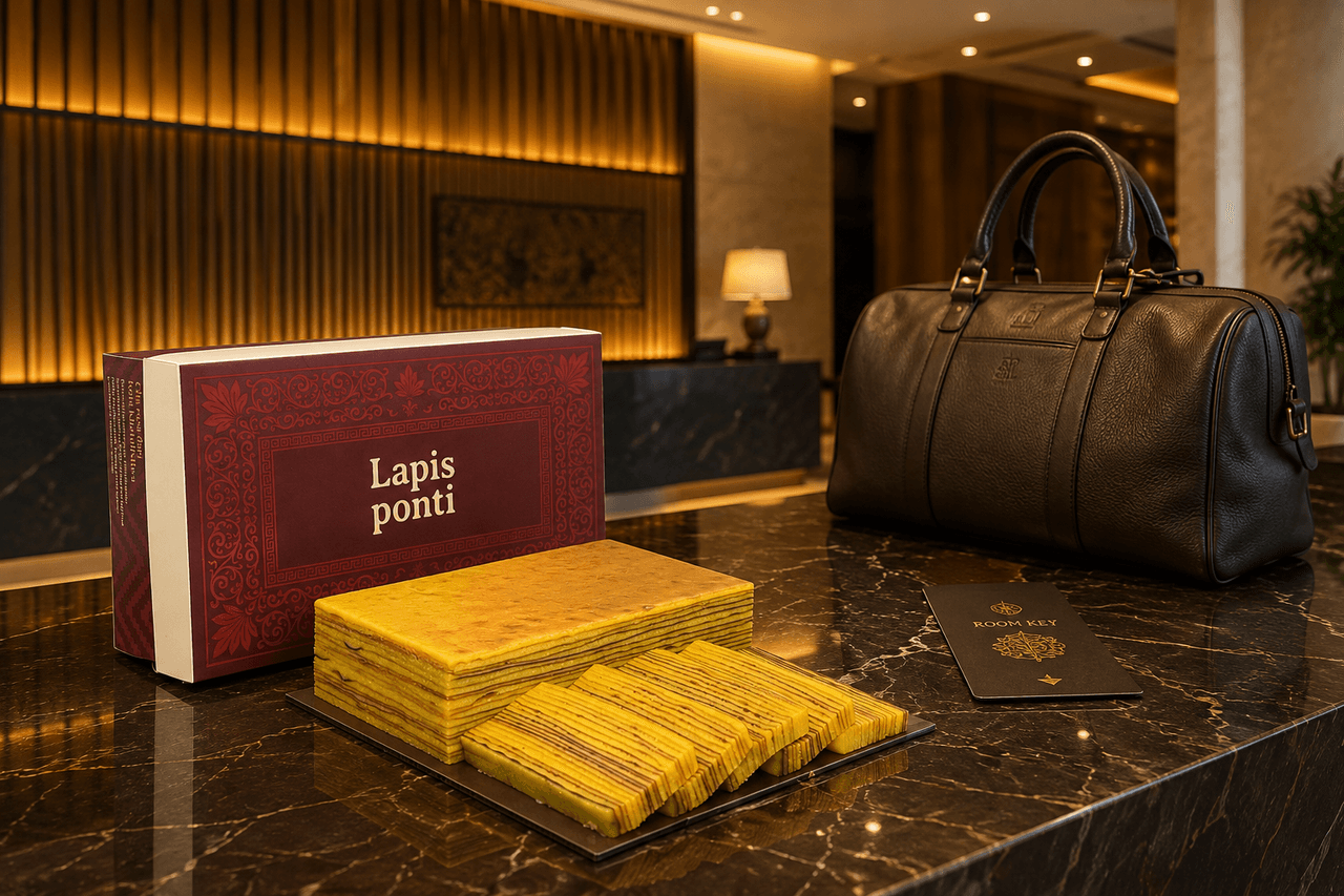 Layanan delivery oleh-oleh same day LapisPonti dalam kemasan gift box premium untuk wisatawan dan tamu dinas di Pontianak