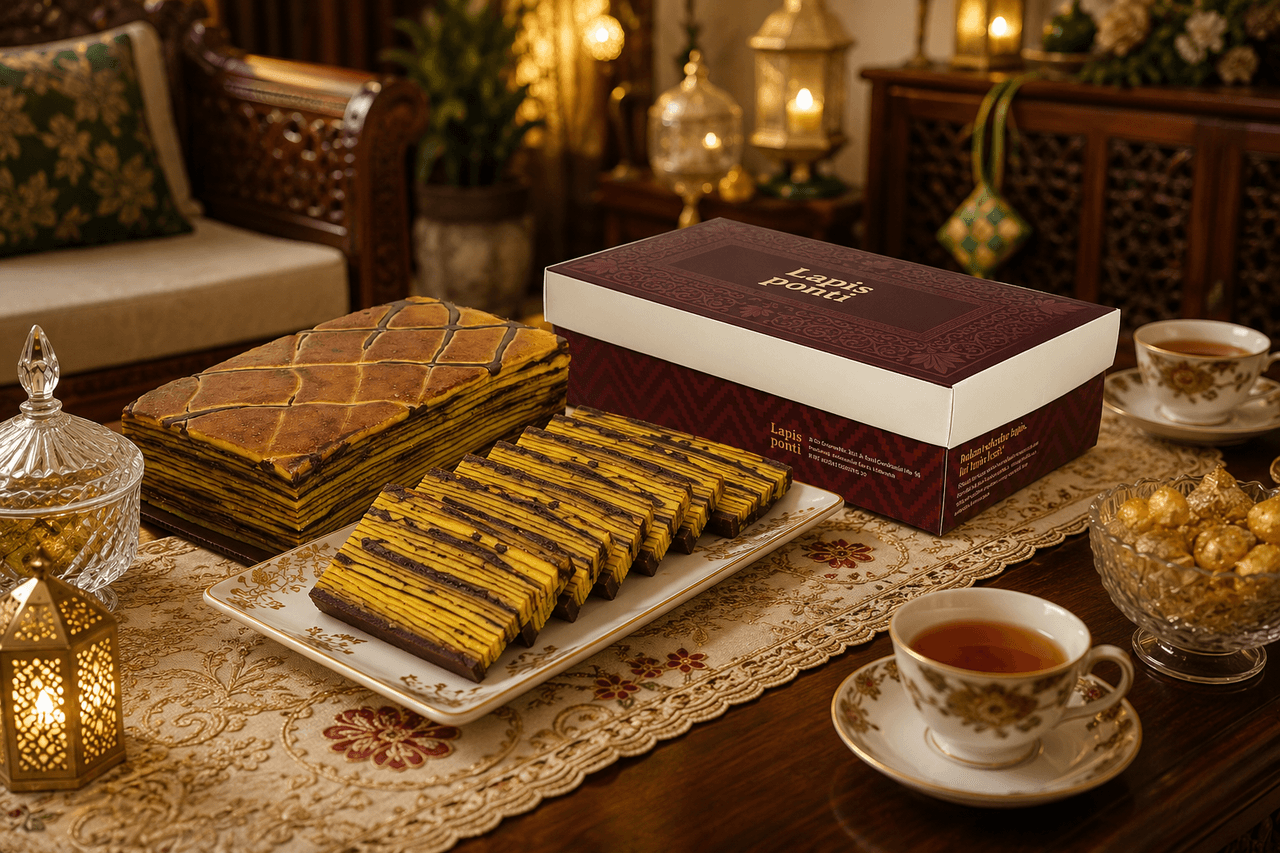 Koleksi varian kue lapis terlaris Lebaran dari LapisPonti tersaji di atas meja jamuan silaturahmi Idulfitri